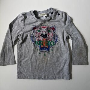 Kenzo Gray Long Sleeve Tee with Vibrant Tiger print 18M